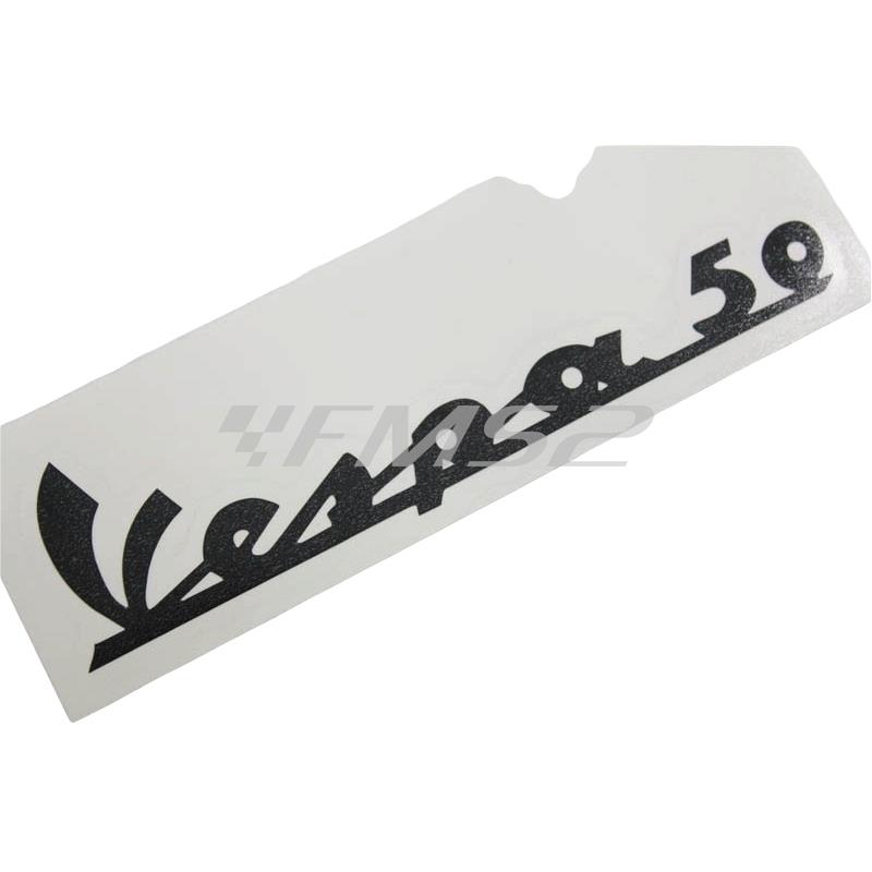 Targhetta Vespa 50  pvc adesiva nera per scud (CIF), ricambio 3379