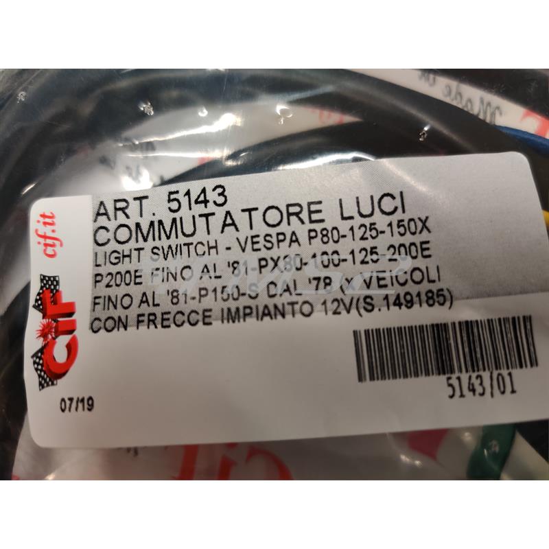 Commutatore devio luci destro per Piaggio vespa px125-150-200 prodotti fino al 1981 (CIF), ricambio 5143