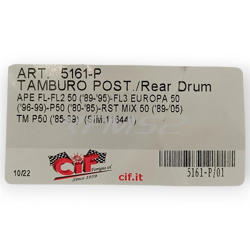 Tamburo freno posteriore  ape 50 fl/fl2-, ricambio 5161-P