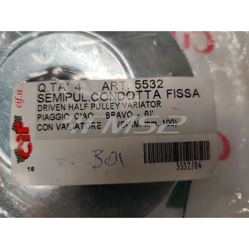 Semipuleggia condotta fissa posteriore CIF con diametro 100 mm per ciclomotori Piaggio Ciao, Si, Bravo, SuperBravo,Boxer, Grillo con variatore, ricambio 5532