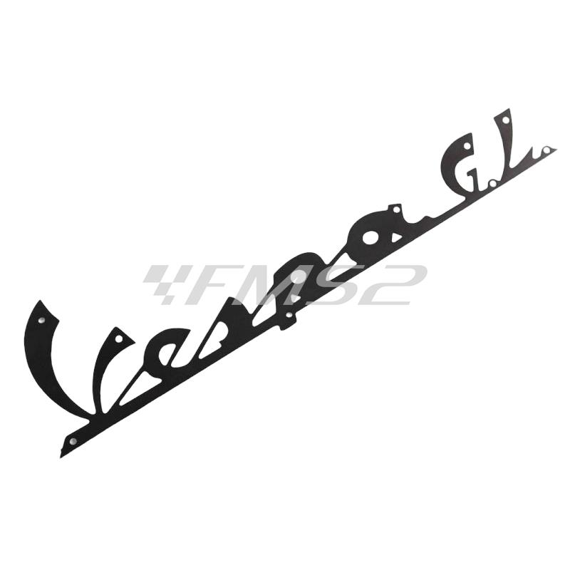 Targhetta scritta Vespa G.L. in alluminio nera per scudo anteriore Piaggio Vespa GL (CIF), ricambio 5744
