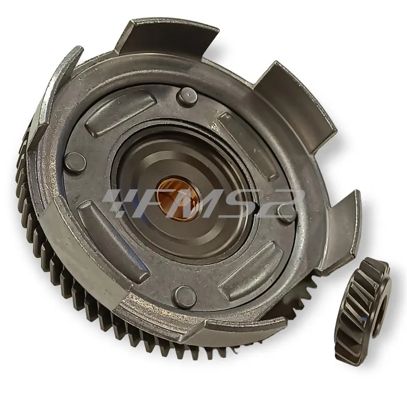 Campana frizione trasmissione Z 18x67 con denti elicoidali e parastrappi per montaggio motore Piaggio Ape e Vespa 50 cc, ricambio CIF 5990