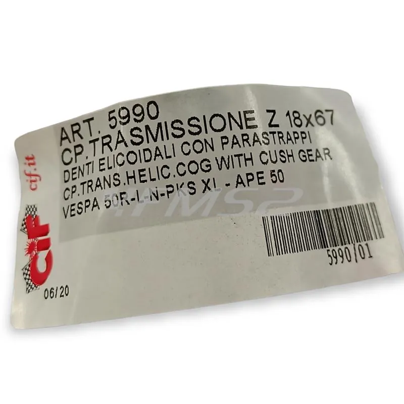Campana frizione trasmissione Z 18x67 con denti elicoidali e parastrappi per montaggio motore Piaggio Ape e Vespa 50 cc, ricambio CIF 5990