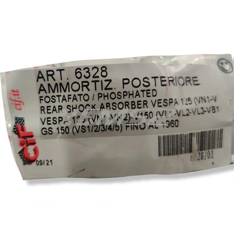 Ammortizzatore posteriore rinforzato Vespa modelli 125 e 150, ricambio 6328