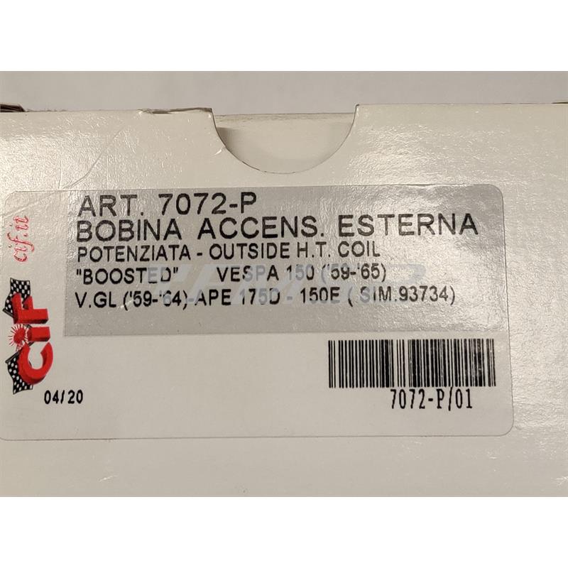 Bobina accensione esterna Cif potenziata completa di cavo e dadi fissaggio fili elettrici per Piaggio Vespa 150 e GL prodotte dal 1959 al 1965 e Ape 150E e Ape 175D (CIF), ricambio 7072-P