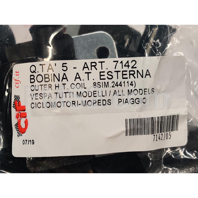 Bobina A.T. alta tensione esterna nera tipo originale Piaggio by Cif per applicazione su ciclomotori e vespa Piaggio, ricambio 7142