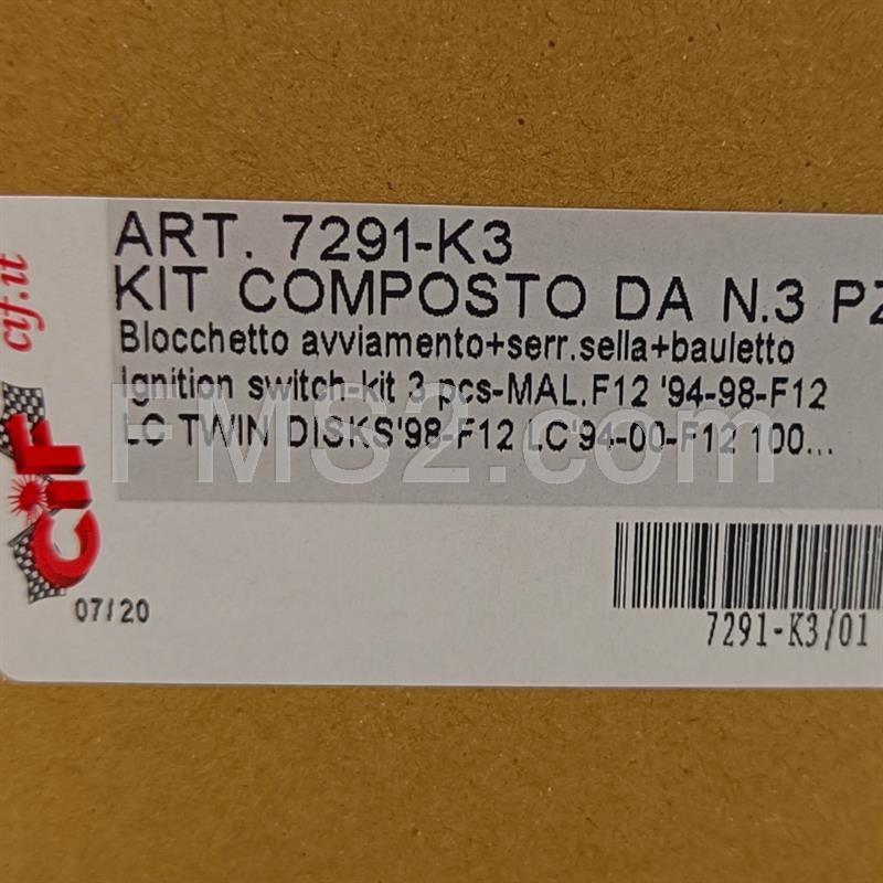 K3-kit serrature Malaguti F12 50cc tutte le versioni e F12 100cc tutte le versioni fino al 2006 (CIF), ricambio 7291-K3