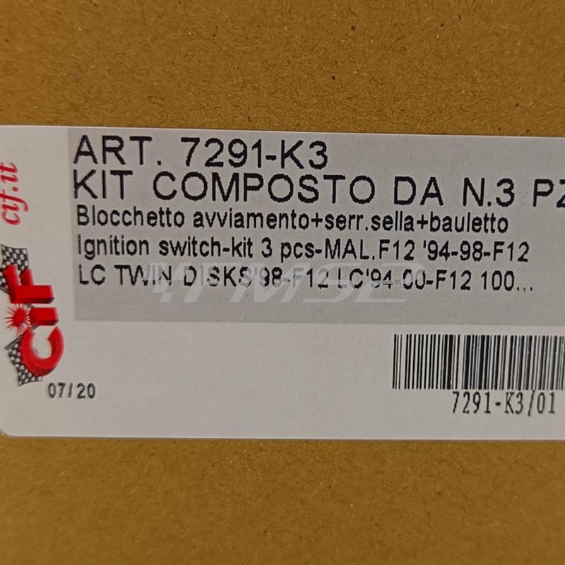 K3-kit serrature Malaguti F12 50cc tutte le versioni e F12 100cc tutte le versioni fino al 2006 (CIF), ricambio 7291-K3
