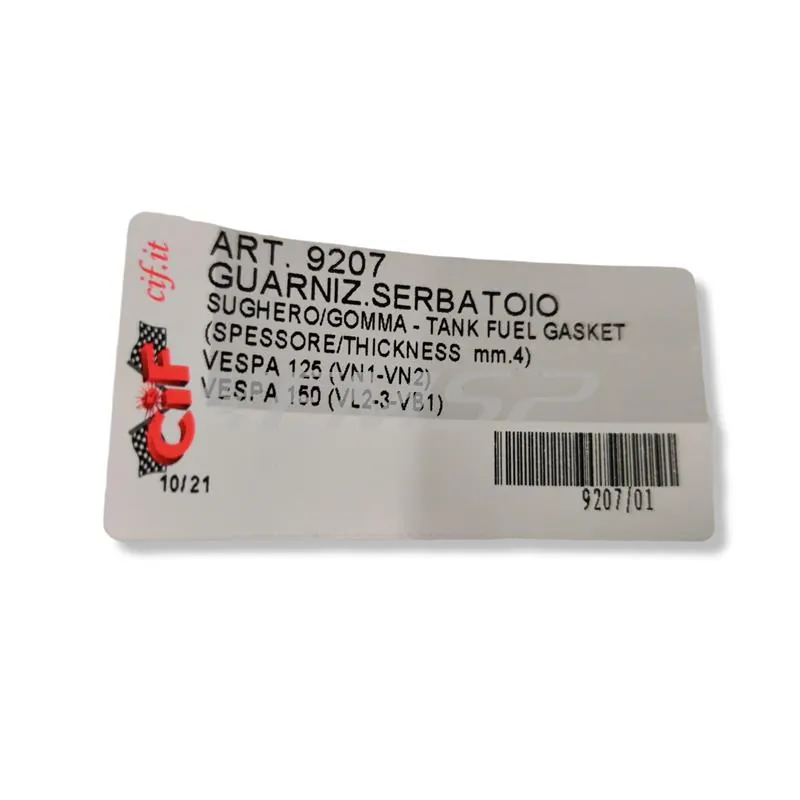 Guarnizione serbatoio in sughero e gomma con spessore da 4 mm CIF per Piaggio Vespa 125 VN1T e VN2T e Vespa 150 VL2T e VL3T e VB1T, ricambio 9207