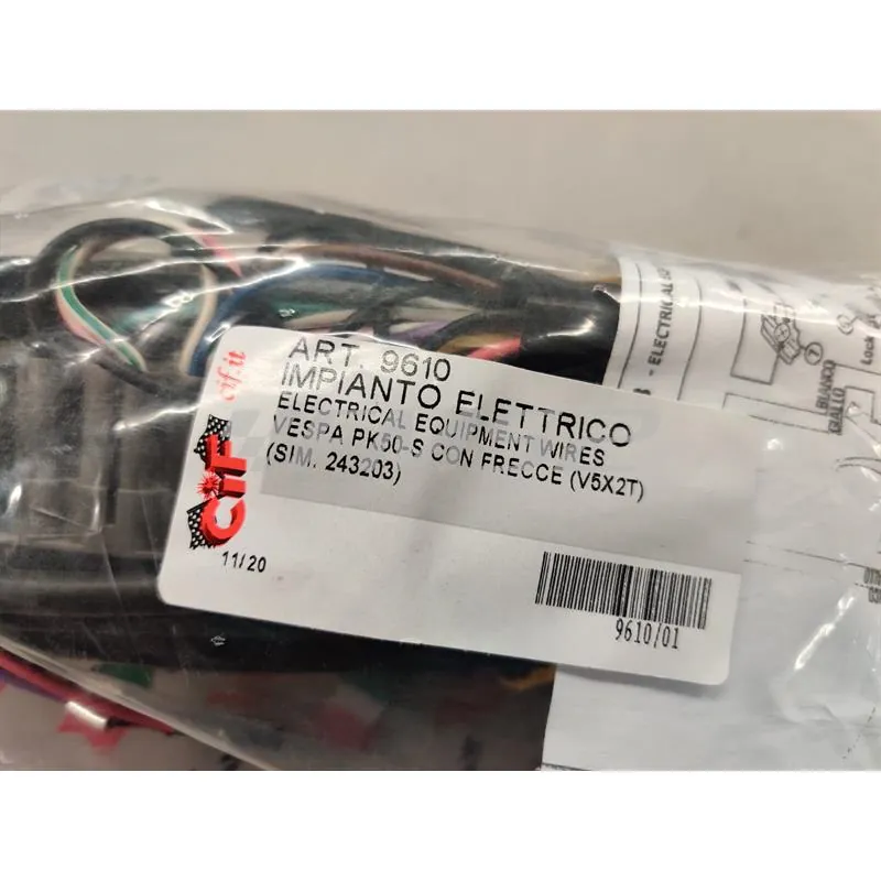 Impianto elettrico cif completo di connettore per Piaggio Vespa PK50s con frecce e telaio v5x2t. sim.243203, ricambio 9610