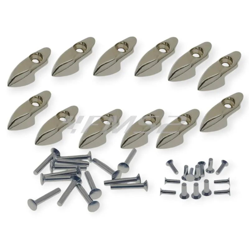 Confezione quality Cif di puntali in metallo spazzolato e ribattini in alluminio per serie strisce pedana Piaggio Vespa small frame 50 e 125 cc, ricambio C00157