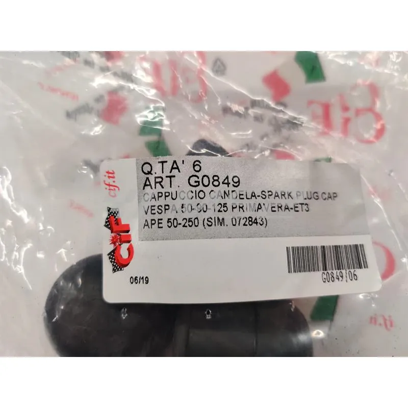 G0849 Cappuccio in gomma copri forchetta attacco candela CIF per Piaggio Vespa 50, 90, 125 primavera, 125 ET3, PK 50 e 125 tutte le versioni