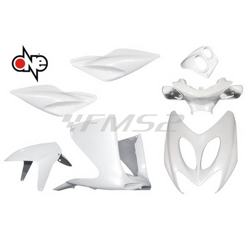 77366789 Kit carene 7 pezzi One Italia di colore bianco metallizzato per  scooter Mbk Nitro e Yamaha Aerox 50 prodotti fino al 2012, ricambio 77366789