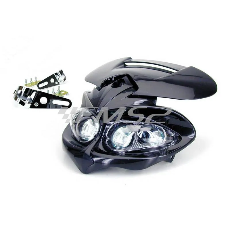 Fanale anteriore con 2 fari alogeni per enduro, modello manga, colore nero, ricambio 77448140