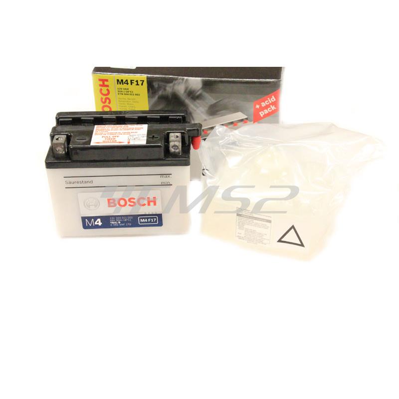 Batteria BOSCH YB4L-B, 12 Volt - 4 Ah,  con acido a corredo per attivazione, ricambio 0092M4F170