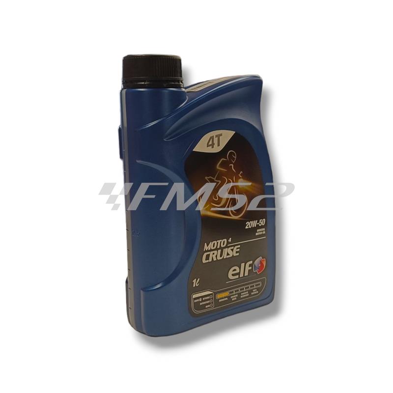 Flacone olio Elf moto 4 cruise 20w50 minerale confezione da 1 litro per motori a 4 tempi moto stradali, custom. enduro e fuoristrada cross, ricambio 201718