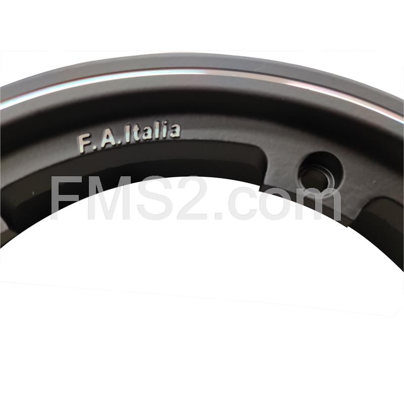 Cerchio tubeless intero in alluminio con profilo a margherita di colore nero e canale da 2.10 per montaggio su Piaggio Vespa con cerchio da 10 pollici, ricambio 5651