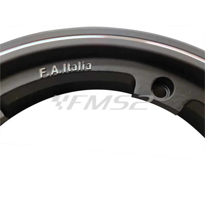 Cerchio tubeless intero in alluminio con profilo a margherita di colore nero e canale da 2.10 per montaggio su Piaggio Vespa con cerchio da 10 pollici, ricambio 5651