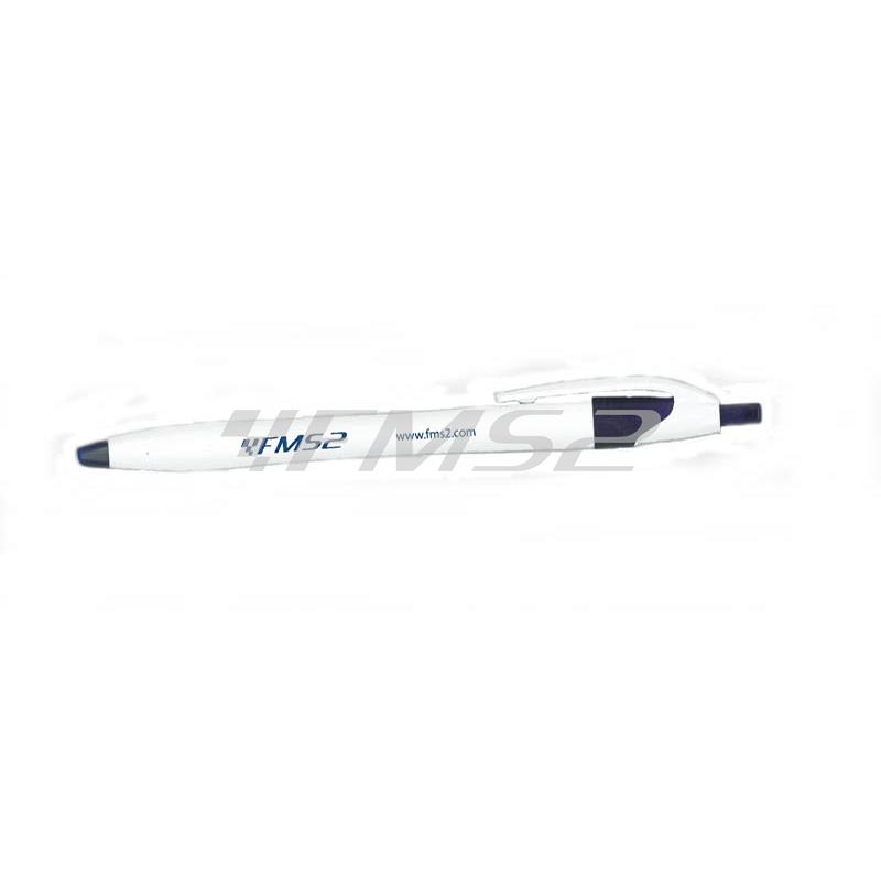 Penna a sfera in plastica con logo fms2 colore bianca-blu, ricambio 99PENNAFMS2BLU