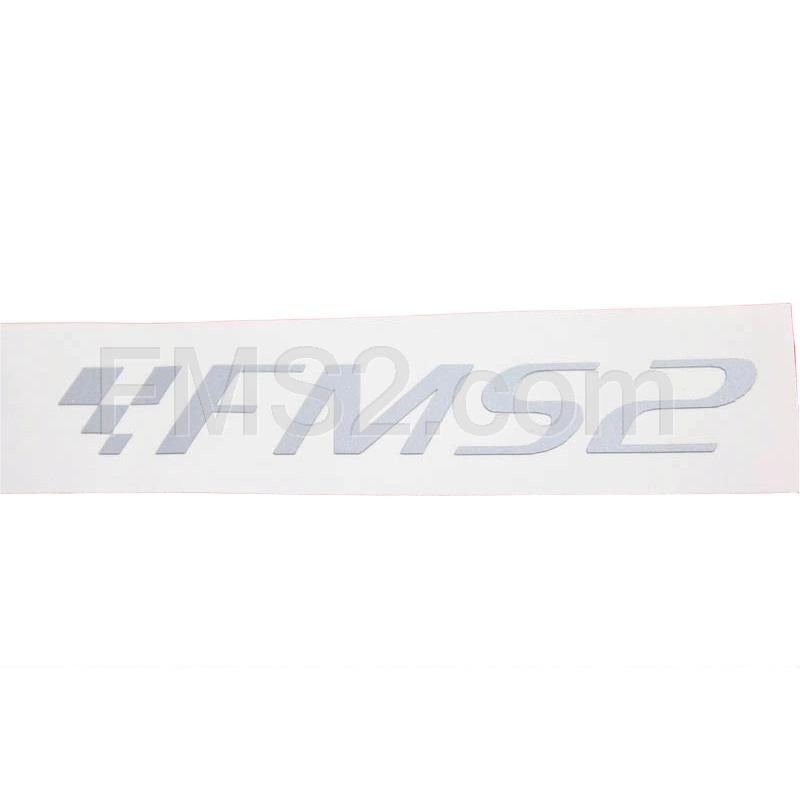 Adesivo prespaziato logo fms2 con dimensione 10x1.8 di colore argento metallizzato, ricambio ADE001ARGENTO