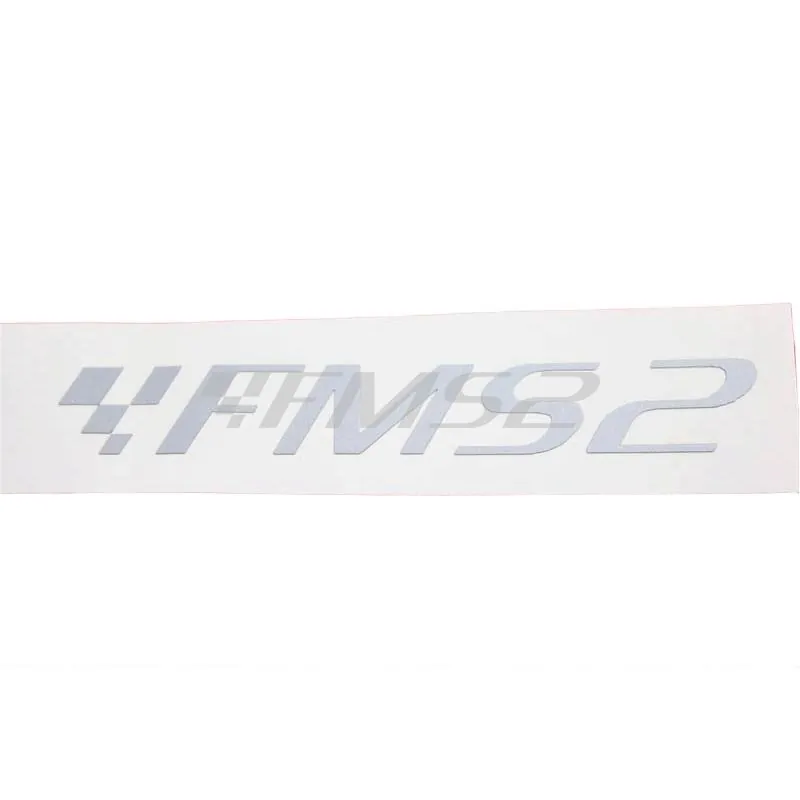 Adesivo prespaziato logo fms2 con dimensione 10x1.8 di colore argento metallizzato, ricambio ADE001ARGENTO