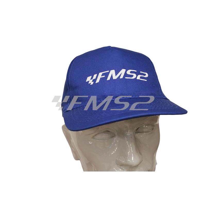 Cappellino modello battage golf in cotone di colore blu con logo FMS2 stampato bianco, ricambio CAP001BLU