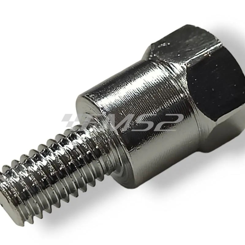 Attacco FAR in metallo zincato argento per specchi retrovisori con attacco inferiore M8 destro e filetto interno superiore M10 x 1,25 destro, ricambio 0269