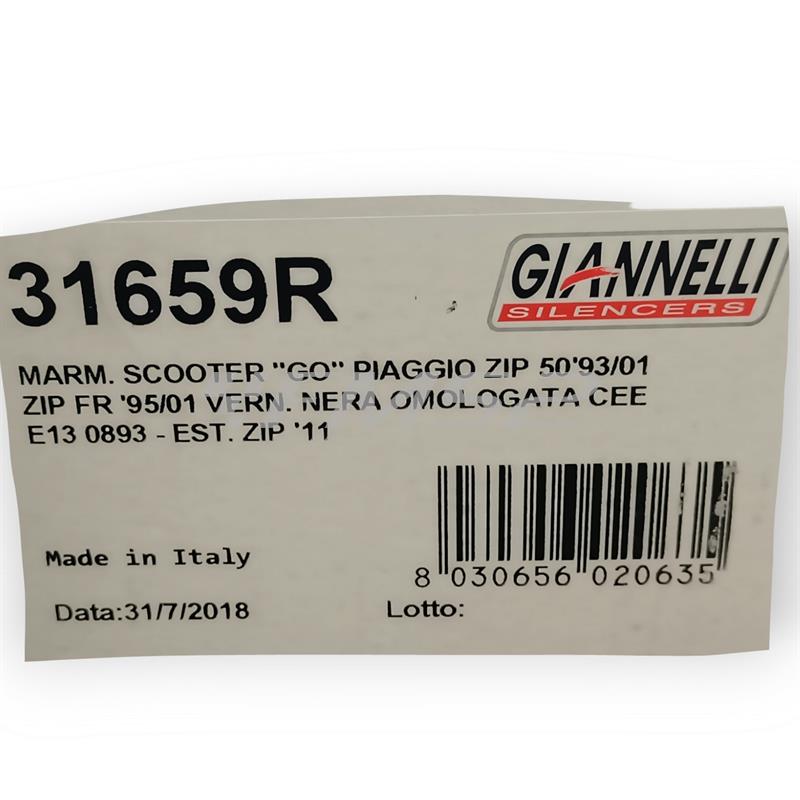 Marmitta scooter Giannelli modello GO tipo originale per scooter Piaggio Zip, Zip FastRider, Zip Sp tutte le versioni, Quarz, EasyMoving, ricambio 31659R