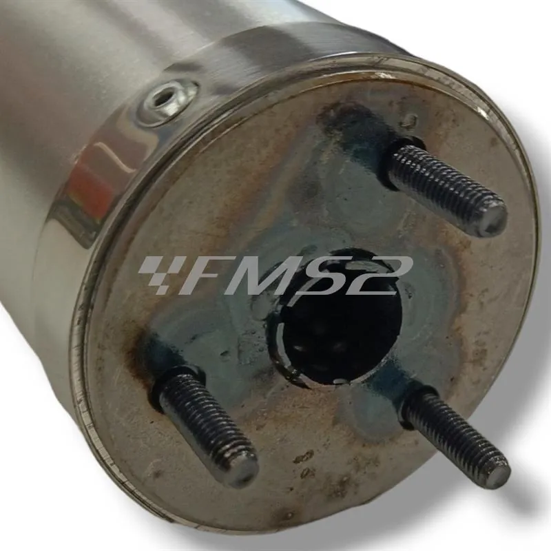 Silenziatore Giannelli in alluminio con forma tonda da abbinare alla pancia espansione codice 34076HF per ciclomotore enduro Sherco HRD 50 cc prodotti dal 1999 fino al 2002, codice 34077HF