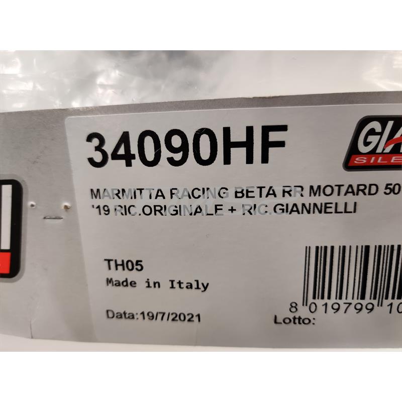 Marmitta espansione Giannelli modello Sonic con diametro imbocco silenziatore da 22 mm per enduro e motard Beta RR 50cc prodotti dal 2021 fino al 2022 con type C5, codice 34090HF