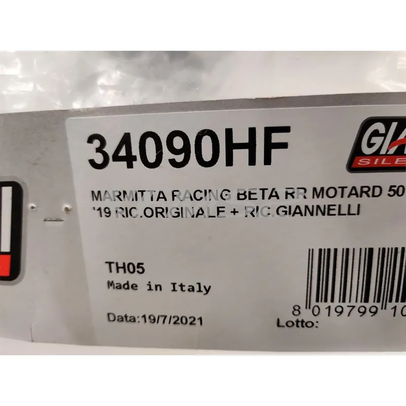 Marmitta Giannelli 34090HF per BETA ENDURO/MOTARD RR 50cc prodotti dal 2018 fino al 2022 (type C3/C4/C5) con Ø innesto 22mm