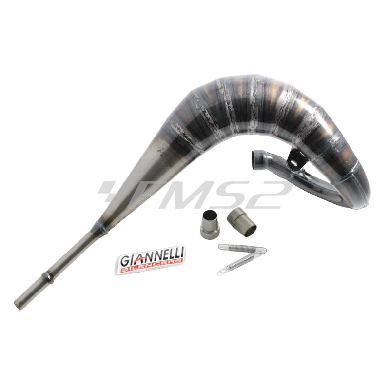 Marmitta espansione Giannelli completa di molle e 2 bocchettoni d'innesto cilindro da 25 e 28 mm per Aprilia RX 50 prodotti dal 1999 fino al 2005 e type ST, ricambio 34603HF