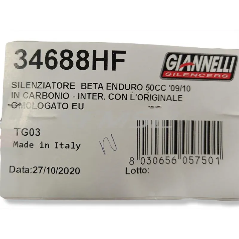 34688HF Silenziatore marmitta Giannelli per ciclomotore Beta 50 enduro dal 2009 al 2011 in carbonio ed omologato