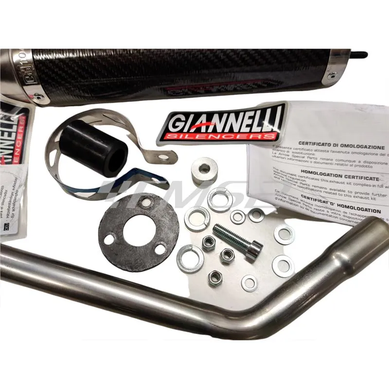 34702HF Silenziatore cilindrico Giannelli in carbonio completo di raccordo e bulloneria per ciclomotore Beta RR 50 modello enduro e motard prodotti dal 2017 in poi e con type C3