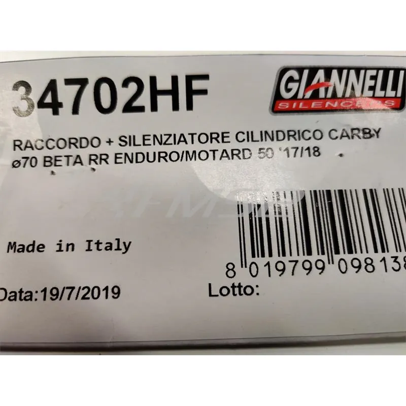 34702HF Silenziatore cilindrico Giannelli in carbonio completo di raccordo e bulloneria per ciclomotore Beta RR 50 modello enduro e motard prodotti dal 2017 in poi e con type C3