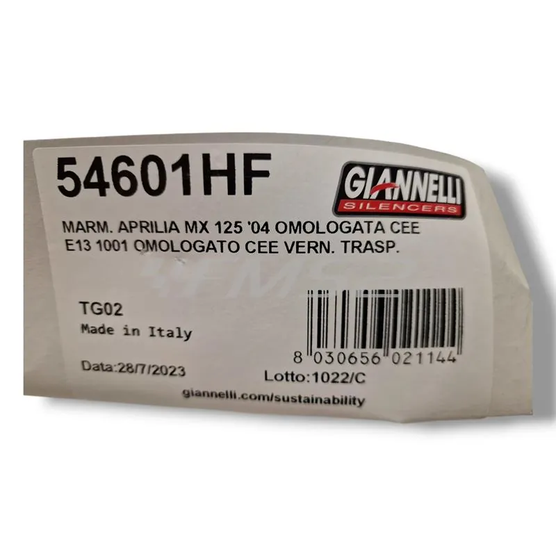 54601HF Marmitta espansione Giannelli per Aprilia MX 125 cc 2 tempi prodotti dal 2004 al 2008 (11 KW) e type TZ
