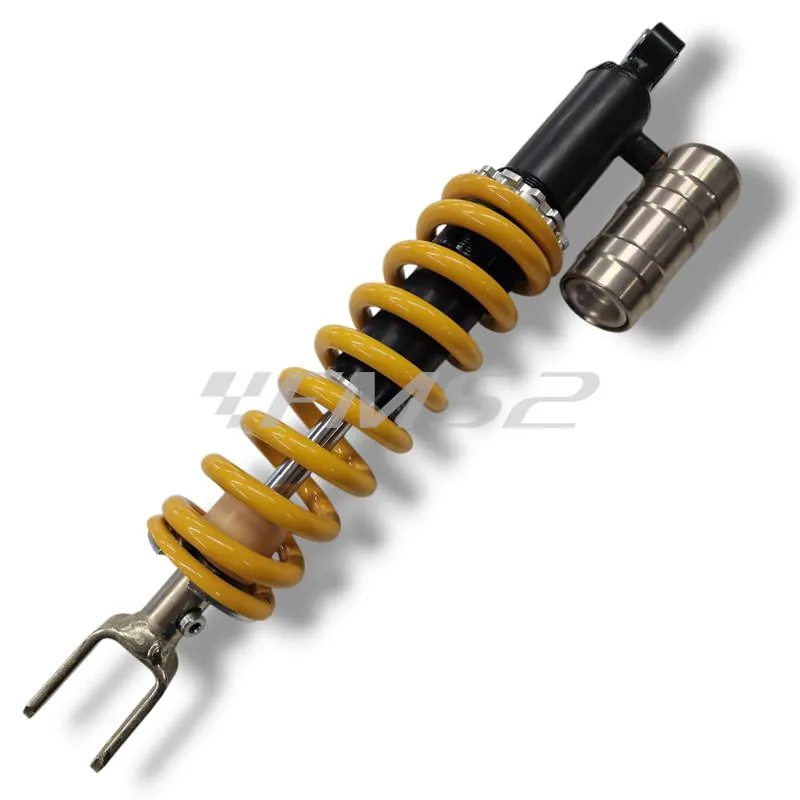 Mono ammortizzatore posteriore HM-Vent regolabile precarico molla con serbatoio a gas e monta su tutte le versioni HM e Vent 50 con attacco occhiello e forchetta prodotti dal 1995 in poi, ricambio K02720755