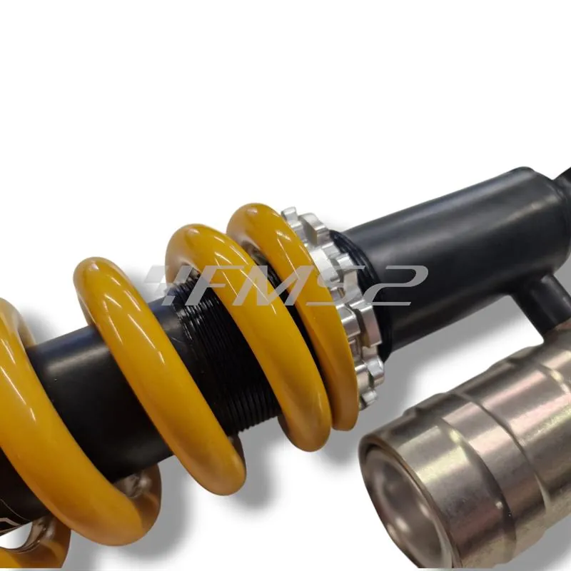 Mono ammortizzatore posteriore HM-Vent regolabile precarico molla con serbatoio a gas e monta su tutte le versioni HM e Vent 50 con attacco occhiello e forchetta prodotti dal 1995 in poi, ricambio K02720755