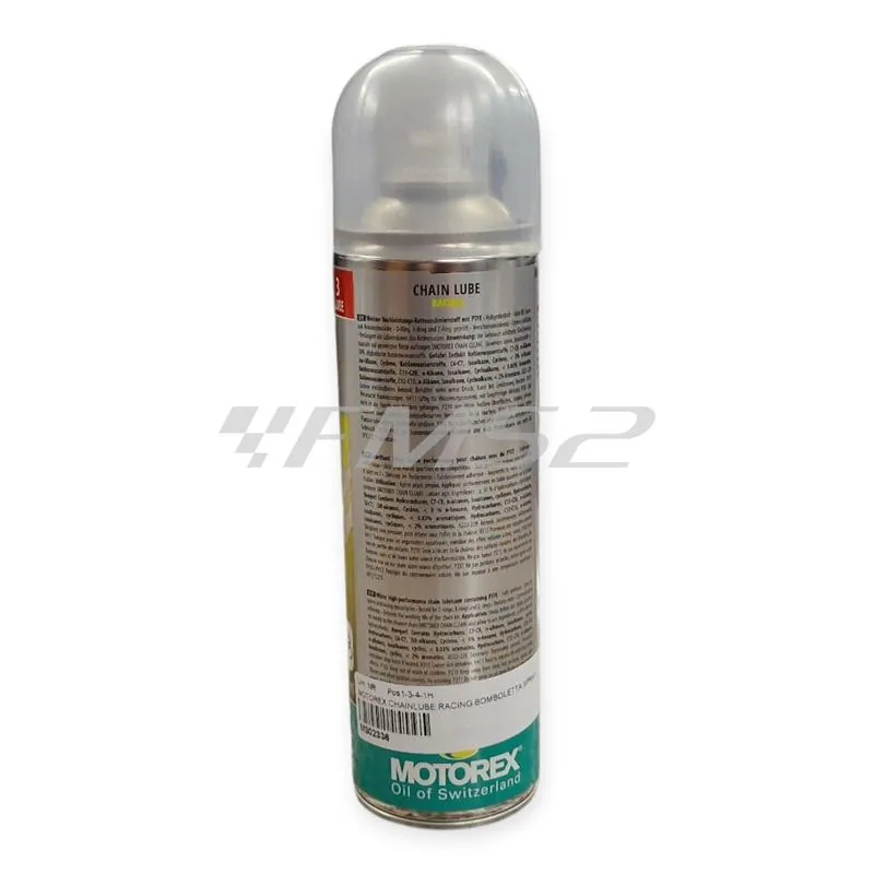 Lubrificante catena racing spray Motorex con aggiunta di PTFE - bomboletta spray da 500 ml, ricambio M302336