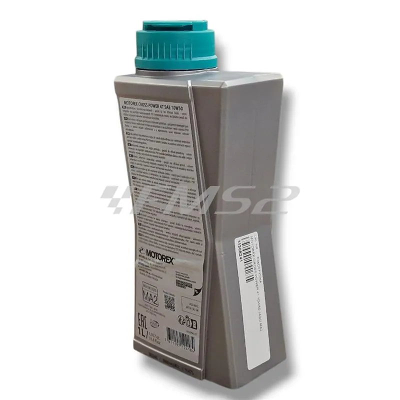 Olio motore Motorex Cross Power 4 tempi 10W-50 JASO MA2, API SP/SN/SM - flacone da 1 litro, ricambio M308241