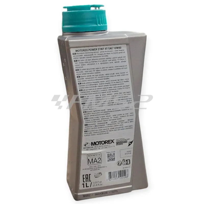 Olio motore Motorex Power Synt 4 tempi 10W-60 JASO MA2, API SP/SN/SM - flacone da 1 litro, ricambio M308252