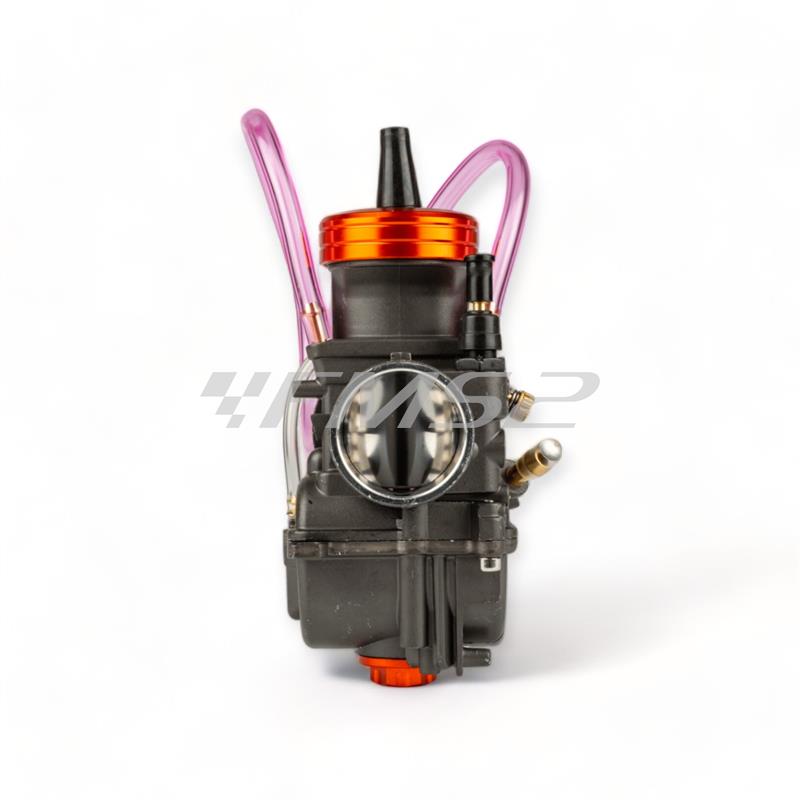 Carburatore PWK Motoforce Racing 24 mm di colore antracite e particolari anodizzati arancio con powerjet incluso per applicazioni varie 2 tempi, ricambio MF1620210