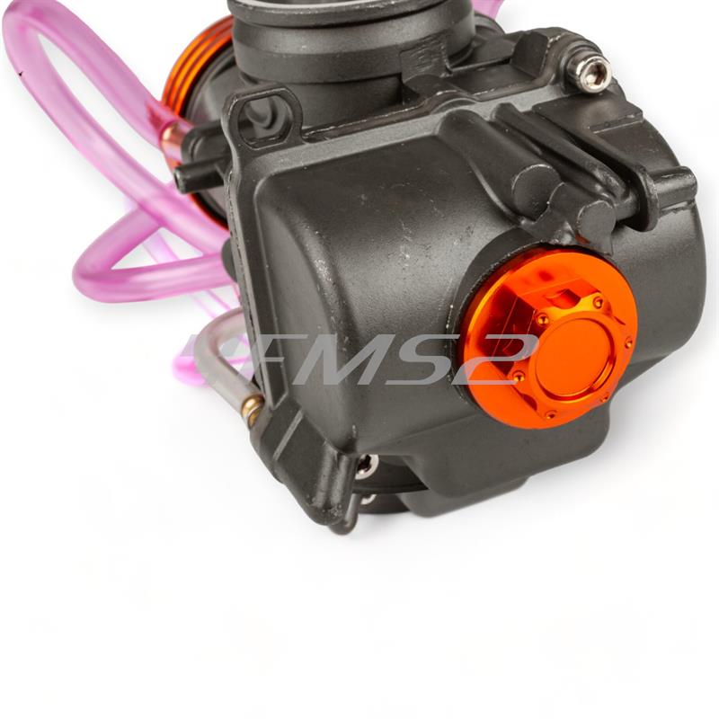 Carburatore PWK Motoforce Racing 24 mm di colore antracite e particolari anodizzati arancio con powerjet incluso per applicazioni varie 2 tempi, ricambio MF1620210