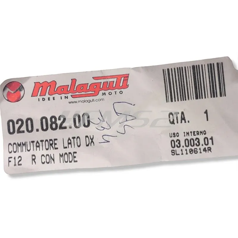 Commutatore devio fanali lato destro con pulsante mode e avviamento elettrico originale per scooter Malaguti F12R raffreddati ad aria e liquido prodotti dal 2007al 2010, ricambio 02008200