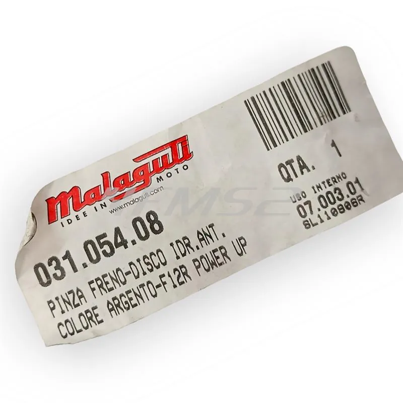 Pinza freno anteriore Malaguti di colore argento con interasse fori fissaggio da 44 mm per scooter F10, F12, F15, Ciak 50 e 100 cc, ricambio 03105408