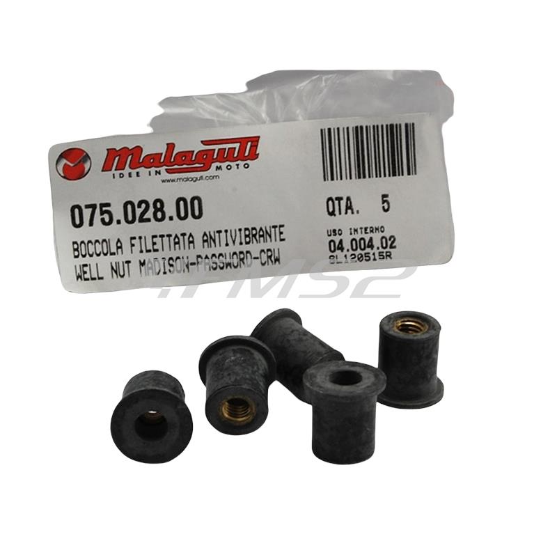 Boccola filettata antivibrante well nut M6 x 1 mm originali Malaguti x fissaggio cupolini manubrio e carenature varie, ricambio 07502800