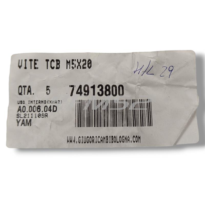 Vite testa cilindrica bombata M5x20 (Malaguti), ricambio 74913800