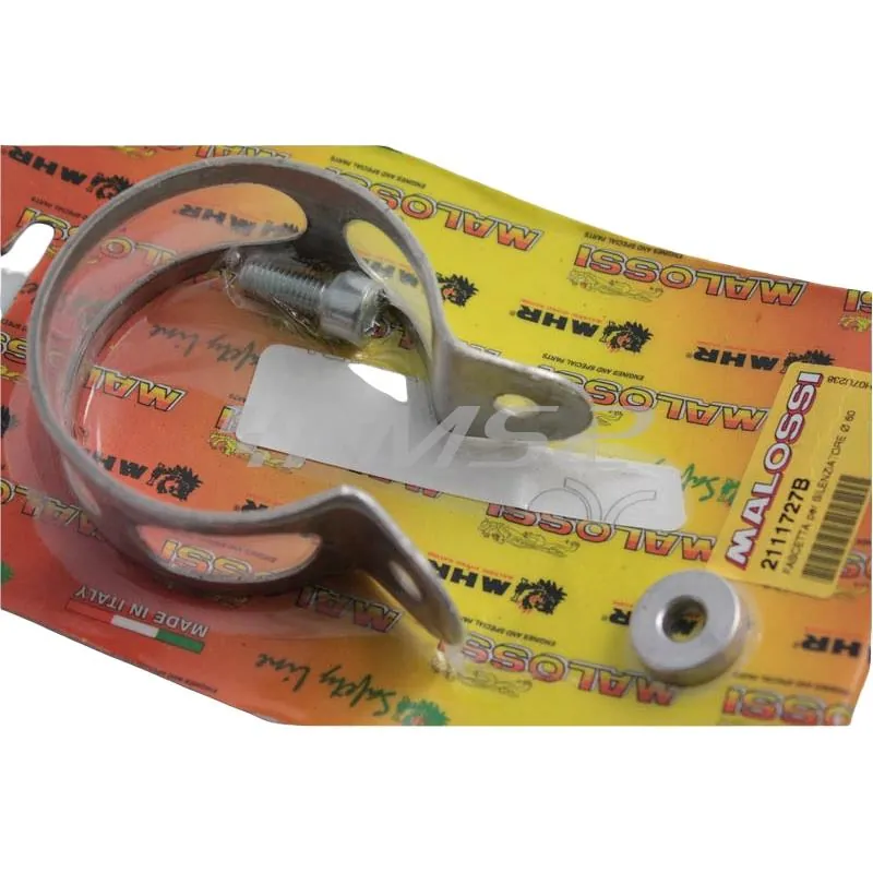 Fascetta in alluminio per silenziatore marmitta Malossi con diametro esterno da 60 mm e applicabile a tutti i modelli di marmitte Malossi da scooter, enduro e motard 50 e stradali 50 cc, ricambio 2111727B