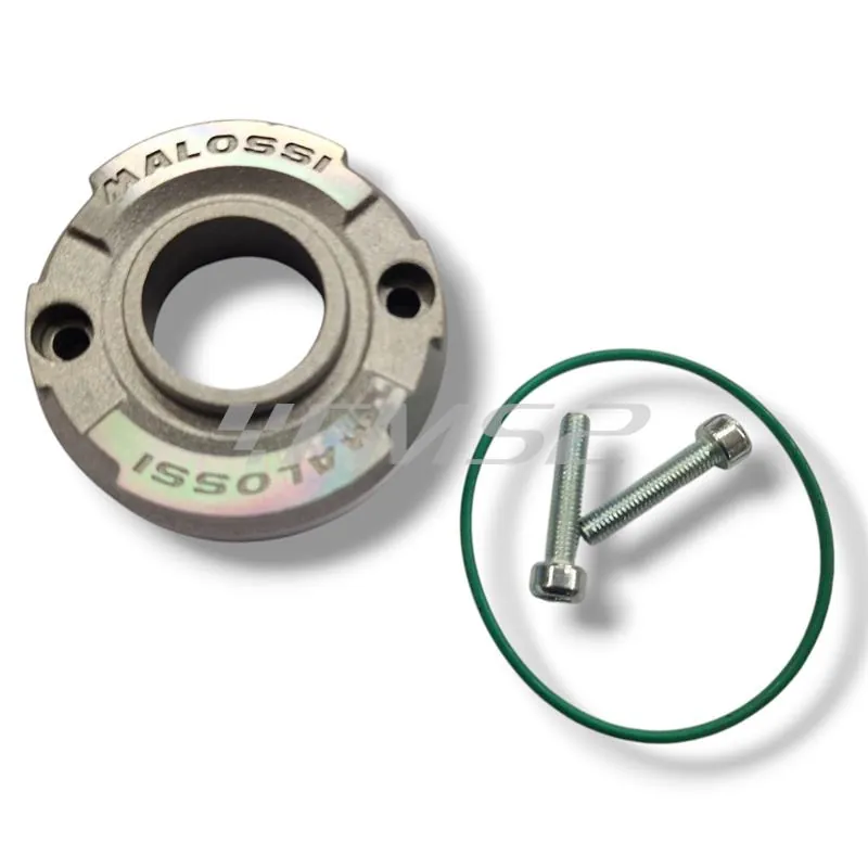 Fondello posteriore in alluminio per silenziatore diametro 60 mm Malossi lato uscita beccuccio scarico completo di O-Ring viton verde e viti di fissaggio M5x25 mm, ricambio 2519783