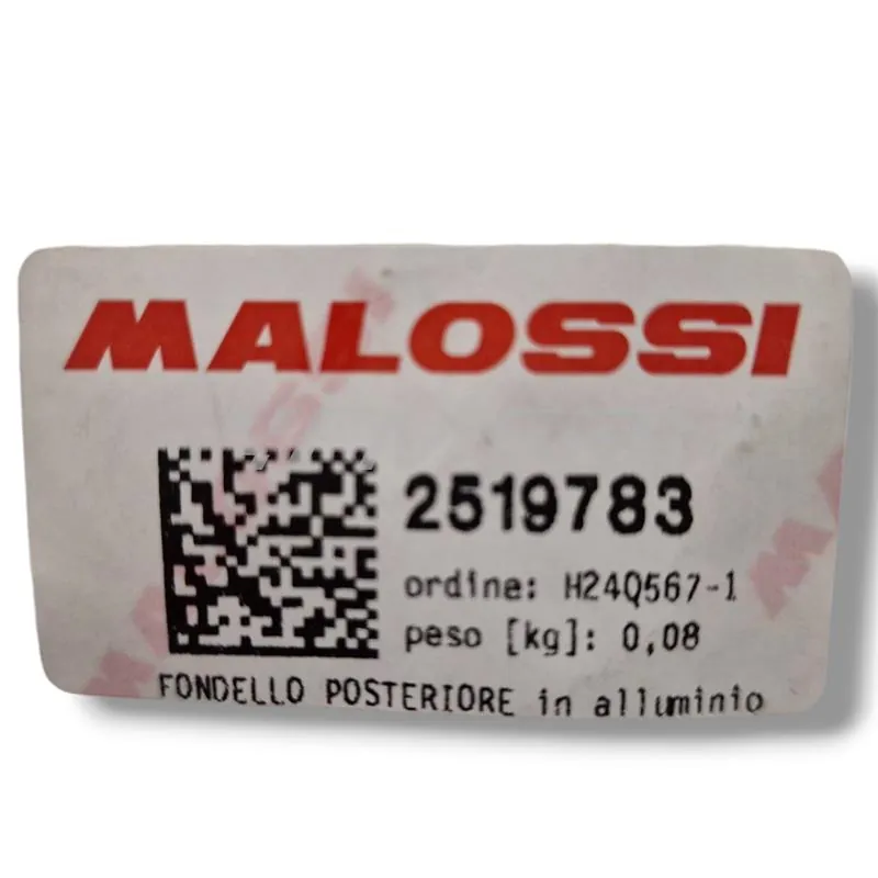 Fondello posteriore in alluminio per silenziatore diametro 60 mm Malossi lato uscita beccuccio scarico completo di O-Ring viton verde e viti di fissaggio M5x25 mm, ricambio 2519783